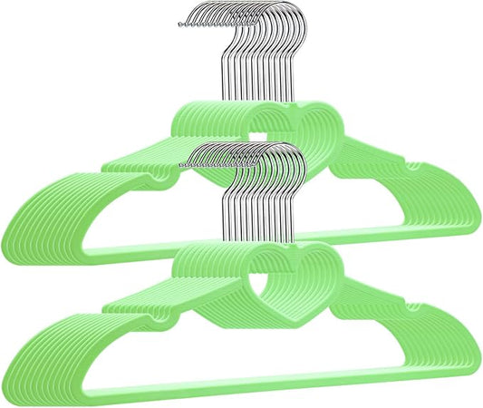 Plastic Hanger 20 Pack, Green Plastic Coat Hangers - Ultra Thin, Space Saving, Heart-Shaped, 360° Swivel Hook - Strong and Durable for Adults