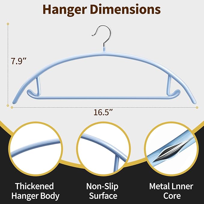 14 Pack Clothes Hangers, Curved No Shoulder Bump Sweater Hangers, Multi-Color Non-Slip Space Saving Heavy Duty Metal Hangers for Closet, Shirts, Pants, Coats, Jackets & Suits