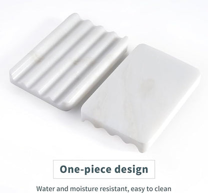 2 Pcs Soap Holder for Bathroom, Marble Soap Dish for Kitchen Countertop, Soap Tray with Creative Wavy Design, Soap Saver for Bath Tub, Sponges, African Natural Stone(Namib Bianco)
