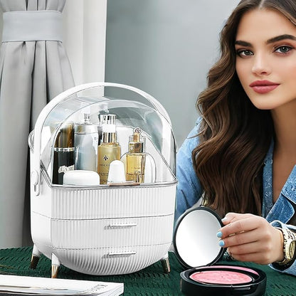 Makeup Organizer and Storage Skin Care Organizer for Vanity Large Cosmetics Skincare Oranizers with Lid and Drawers Display Cases for Countertop