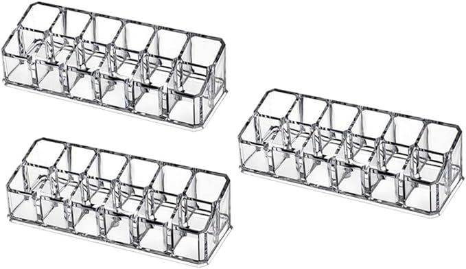 CALLARON 12-Slot Lipstick Organizer Box 3pcs Makeup Storage Case for Vanity Display Sturdy Lip Gloss Holder for Beauty Supplies