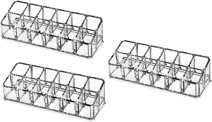 CALLARON 12-Slot Lipstick Organizer Box 3pcs Makeup Storage Case for Vanity Display Sturdy Lip Gloss Holder for Beauty Supplies