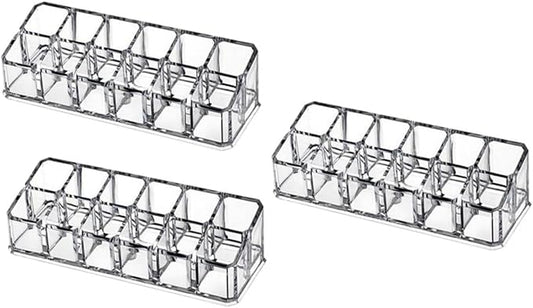 CALLARON 12-Slot Lipstick Organizer Box 3pcs Makeup Storage Case for Vanity Display Sturdy Lip Gloss Holder for Beauty Supplies
