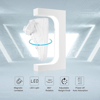 UVEHAS Levitating Shoe Display Magnetic Levitation Sneaker Stand with LED Light, Rotating Floating Holder Rack for Shoes Collectors Advertising Exhibition Shoe Store Show Home Decoration, White