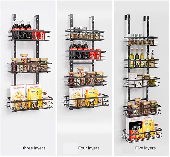 GarveeHome Over The Door Storage Rack, 3 Layers Metal Pantry Door Organizer Wall Mounted Behind Door Storage Cabinet Over The Door Pantry Organizer for Kitchen Bathroom Easy to Install