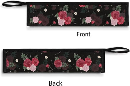 COEQINE Travel Silverware Holder Case Flatware Organizer For Drawer 11 Inch Wide and 2.7 Inch Carrying Bag Storage Case For Knife Fork Spoon, Red Rose Floral Retro Style