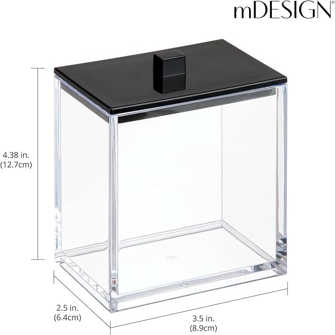 mDesign Plastic Rectangle Apothecary Canister - Organizer for Bathroom Vanity Countertop Shelf Decor - Holds Cotton Swabs, Soap, Makeup, Bath Salts - Lumiere Collection - 2 Pack - Clear/Matte Black