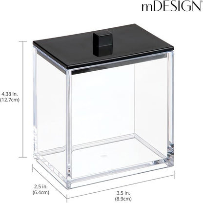 mDesign Plastic Rectangle Apothecary Canister - Organizer for Bathroom Vanity Countertop Shelf Decor - Holds Cotton Swabs, Soap, Makeup, Bath Salts - Lumiere Collection - 2 Pack - Clear/Matte Black