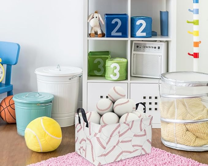 Rectangular Baseball Baskets, Sport Basket for Kids,Kids Basket, Boys Storage bins with Handles.Clothers,Toys,Books, Gifts Storage. (Baseball)