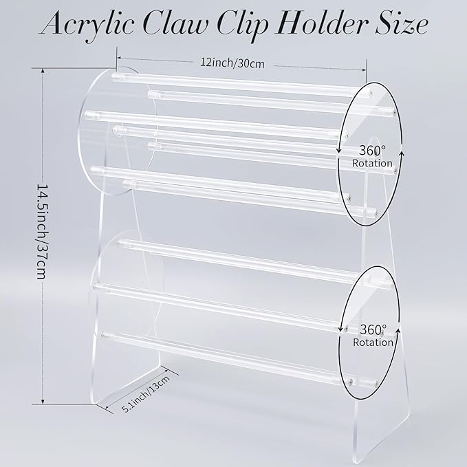 SNOWSTAR Acrylic Claw Clip Organizer Holder,360-Degree Rotating Claw Clip Holder and Storage,Hair Clip Organizer Display Clear Stand for Women and Girls