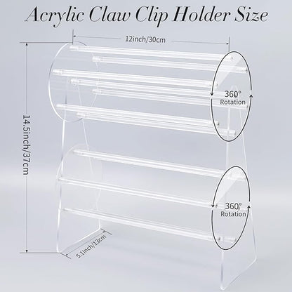 SNOWSTAR Acrylic Claw Clip Organizer Holder,360-Degree Rotating Claw Clip Holder and Storage,Hair Clip Organizer Display Clear Stand for Women and Girls