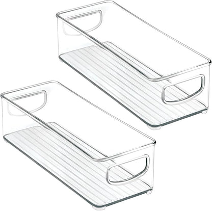 mDesign Plastic Bathroom Storage Container Bins w/ Handles - Closet, Cabinet, Vanity, Cupboard Shelf Organization, Hair Tools Accessory Organizer - Ligne Collection; Clear, 10x4x3 (Pack of 2)