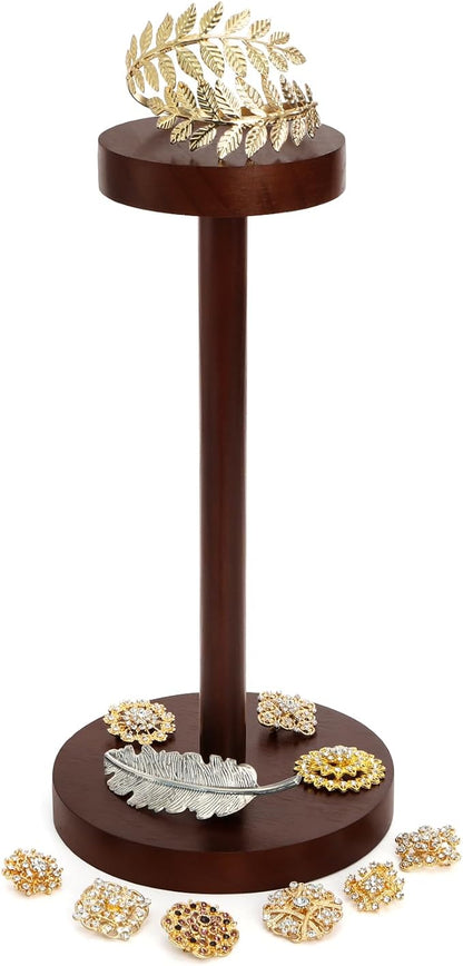 Peohud 2 Pack Wood Hat Display Stand, Tabletop Rustic Cowboy Hat Rack, Vintage Wig Holder, Jewelry Display Riser Helmet Organizer for Home