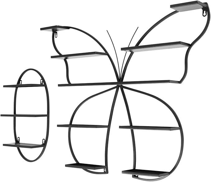 Butterfly Wall-Mounted Nail Polish Rack Set of 5-11LBs/Rack Capacity, Adjustable Cosmetic Display for Salon & Home Spa (Black)