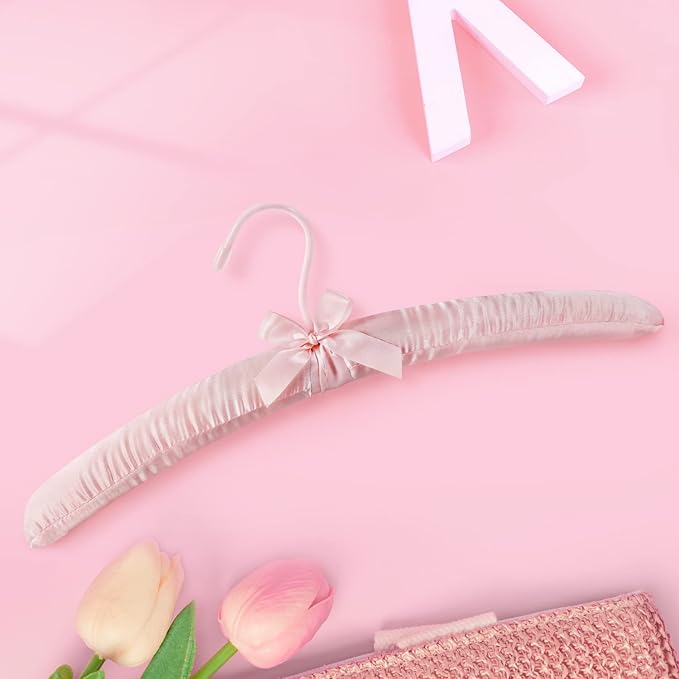 TOPIA HANGER Padded Hangers for Women Clothing,17-inch Satin Hangers 10 Pack Thick Foam Padded No Shoulder Bump for Sweaters, Coat, Blouses, Dresses-Pink,CT18P-10