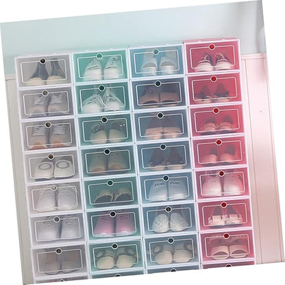 6pcs Transparent Stackable Shoe Box Thickened Plastic Storage Container for Shoes Large Pink for Organizing Closets and Entryways