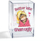 Better Late Than Ugly Acrylic Makeup Brush Organizer Holder, Cute Cat Desk Storage Organizer, Office Gifts for Coworker Boss Female, Self Affirmation Gifts for Cat Lover Friend Makeup Artist