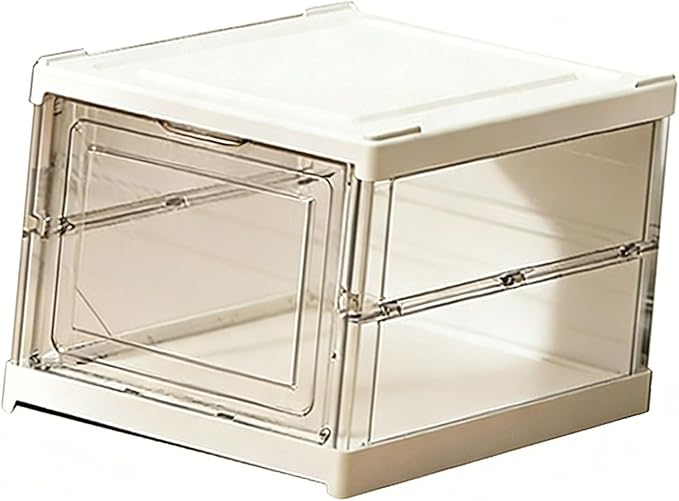 TARSHYRY Foldable Shoe Organizer, Stackable Shoe Rack with Transparent Door, Space Saving Bin Holder for Sneaker Container, Organizer for Boots, Heels, Sandals (1 Layer 10.04x13.58x7.68in)