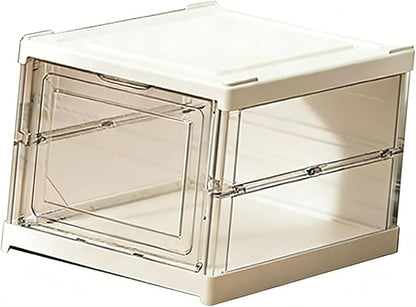 TARSHYRY Foldable Shoe Organizer, Stackable Shoe Rack with Transparent Door, Space Saving Bin Holder for Sneaker Container, Organizer for Boots, Heels, Sandals (1 Layer 10.04x13.58x7.68in)