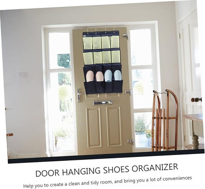 UKCOCO Over the Door Shoe Organizer Bag Multi Pouch Hanging Storage for Shoes Clothes and Daily Essentials Oxford Wall Mounted Holder for Closet and Bedroom Blue and Yellow