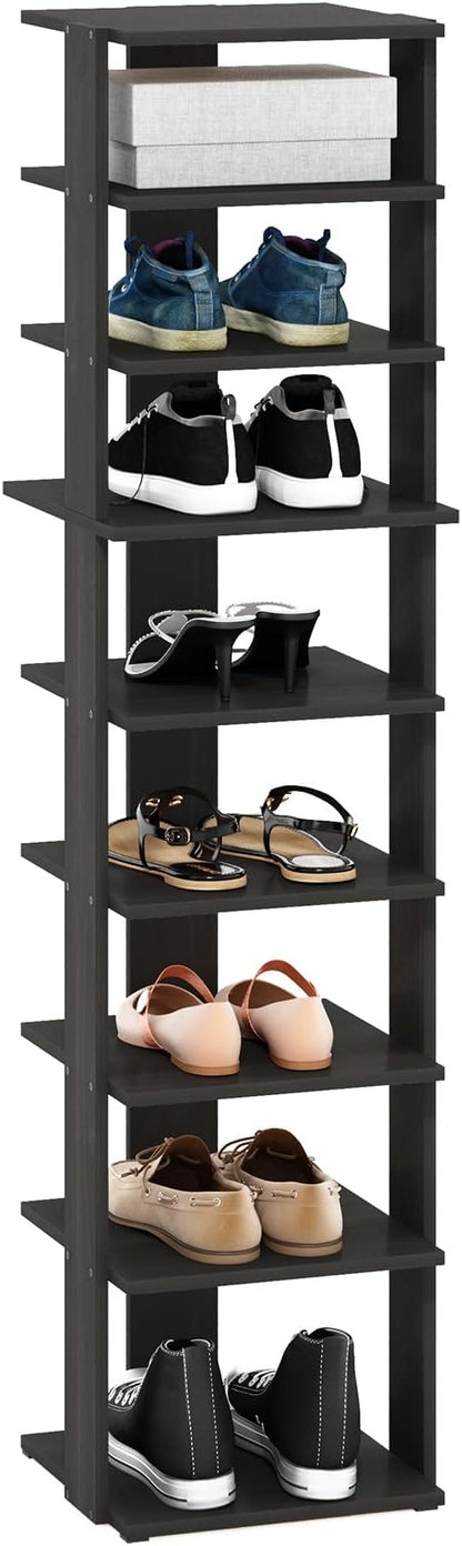 Furinno Compact Vertical Shoe Rack, 9-Tier Narrow Shoe Organizer, Free Standing Shoe Storage, Shoe Shelf for Boots, Sneakers, 12 x 12.6 x 51, for Closet, Entryway, Office, Garage, Espresso