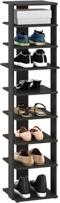 Furinno Compact Vertical Shoe Rack, 9-Tier Narrow Shoe Organizer, Free Standing Shoe Storage, Shoe Shelf for Boots, Sneakers, 12 x 12.6 x 51, for Closet, Entryway, Office, Garage, Espresso