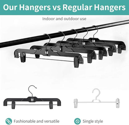 True Black Plastic Pant Skirt Hangers 20 Pack, with Plastic Clips and Steel Wire, All Black Finish 14inch