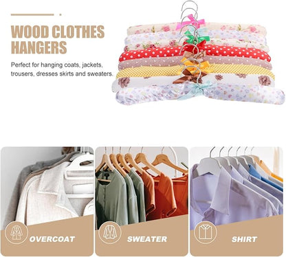 Zerodeko 10Pcs Cloth Covered Clothes Hangers Floral Print Padded Wood Coat Hangers Non-Slip Fabric Wrapped Hangers for Women S Closet Organization