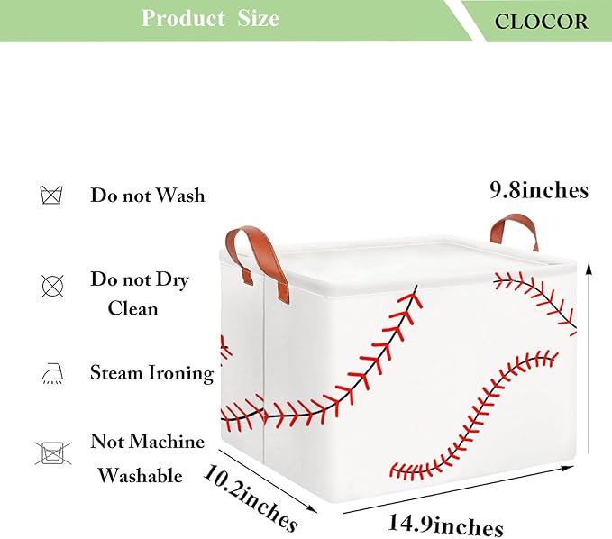 CLOCOR Rectangular Storage Basket Empty,Gift Basket,Waterproof Storage Bin with Handles,Room Decor(Baseball Stitching)