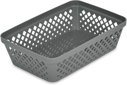Glad Plastic Storage Basket Set - Multipurpose Drawer Trays, Kitchen Pantry Containers, and Bathroom Bins - 6 Pack Medium Organizers, Grey
