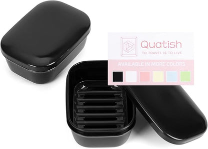 Quatish 2 Pack Travel Soap Container, Portable Soap Holder with Lid, Travel Bar Soap Holder, Soap Case for Camping Gym Travel, Soap Box for Bathroom,Black