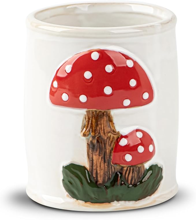 dgudgu Mushroom Makeup Brush Holder Ceramic Makeup Brush Organizer White Make Up Brush Holder Organizer