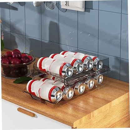 MAGICLULU Double Beverage Storage Box Fridge Organizer Drinks Bin Rolling Soda Can Dispenser for Refrigerator Pantry Can Holder