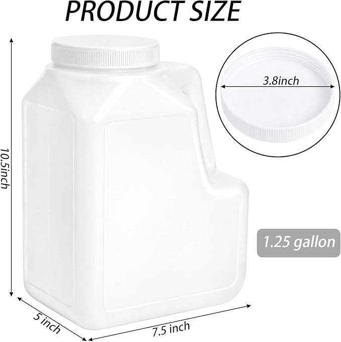 Yesland 2 Pcs White Plastic Gallon Jar with Handle and Airtight Lid - Square Empty Storage Containers and Jugs - 1.25 Gallon Wide Mouth Bottles for Craft Supplies, Paint, Detergent Storage, Liquids