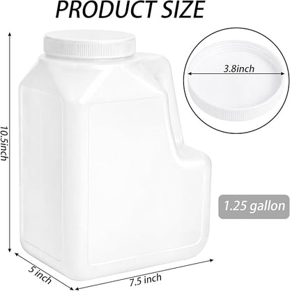 Yesland 2 Pcs White Plastic Gallon Jar with Handle and Airtight Lid - Square Empty Storage Containers and Jugs - 1.25 Gallon Wide Mouth Bottles for Craft Supplies, Paint, Detergent Storage, Liquids