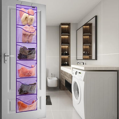 Extra Large Pockets Shoe Organizer for Closet Over The Narrow Door Hanging Shoe Holder Storage (6 Large Pockets-Purple)