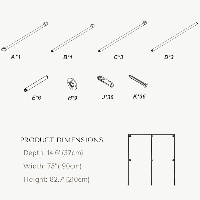 Black Industrial Pipe Clothing Rack 75" W Wall Mounted, Heavy Duty Iron Garment Rack 150 lbs per Rod, Open Closet Organizer for Bedroom Laundry Room Retail Display