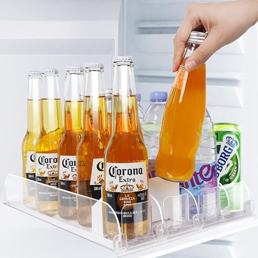 SOLY Drink Organizer for Fridge, Automatic Soda Can Dispenser with Pusher, 5-Row Refrigerator Drink Organizer Holds 25–30 Cans, 14.96" Deep