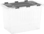 Superio Storage Box with Hinged Lids, Plastic Container Bins for Organizing with Attached Lid, Stackable Crates, BPA Free, Organizers for Home, 17 Quart (Clear with Grey Lids, 15"x10"x10.25")