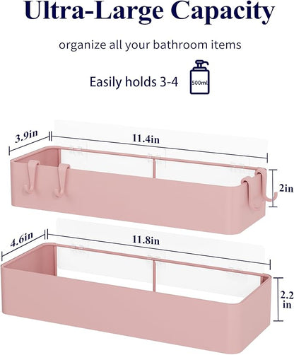 Kitsure Shower Caddy - 2 Pack Adhesive Shower Organizer, Rustproof Metal Shelves, No-Drill Bathroom Organizers and Storage, Brown, Large