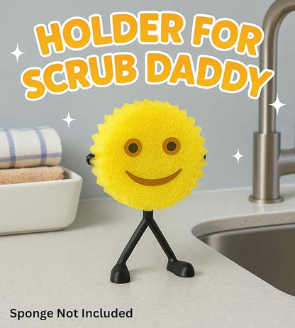 Sponge Man Holder for Scrub Daddy | Funny Stick Figure Sink Organizer with Suction Cups for Easy Sink Attachment | Compatible with Scrub Daddy Scrubbers | Made in USA (Black w/Suction Cups)