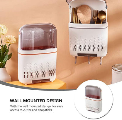 DOITOOL Wall Mounted Chopstick Holder with Drainage Kitchen Storage Rack 11.81X7.87X3.93In Space Saving Cutlery Organizer for Home Kitchen Flatware Storage