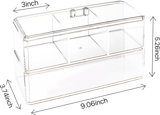 2Layer Hair Accessories Organizer for Girls, Acrylic Hair Tie Organizer for Headband, bows, Hair Clip, Cotton Swab Organization, Hair Clip Holder, Hair Organizer Storage with Lid