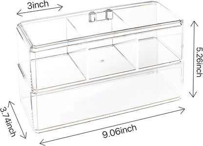 2Layer Hair Accessories Organizer for Girls, Acrylic Hair Tie Organizer for Headband, bows, Hair Clip, Cotton Swab Organization, Hair Clip Holder, Hair Organizer Storage with Lid