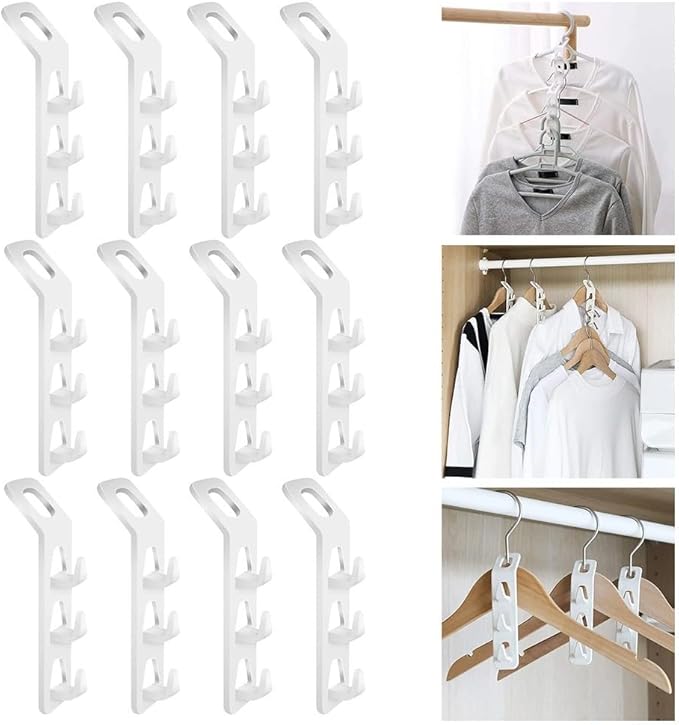 Space Saving Cascading Clothes Hanger Hooks, 12-Pack Multi-Function Cabinet Organizer for Pants, Bags & Accessories – Thick PP Material, Compatible with All Standard Hangers
