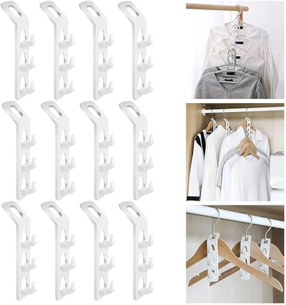 Space Saving Cascading Clothes Hanger Hooks, 12-Pack Multi-Function Cabinet Organizer for Pants, Bags & Accessories – Thick PP Material, Compatible with All Standard Hangers