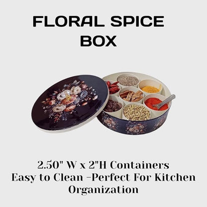 Floral Iron Spice Box For Kitchen | Detachable Containers Iron Masala Box For Kitchen (Navy Blue)