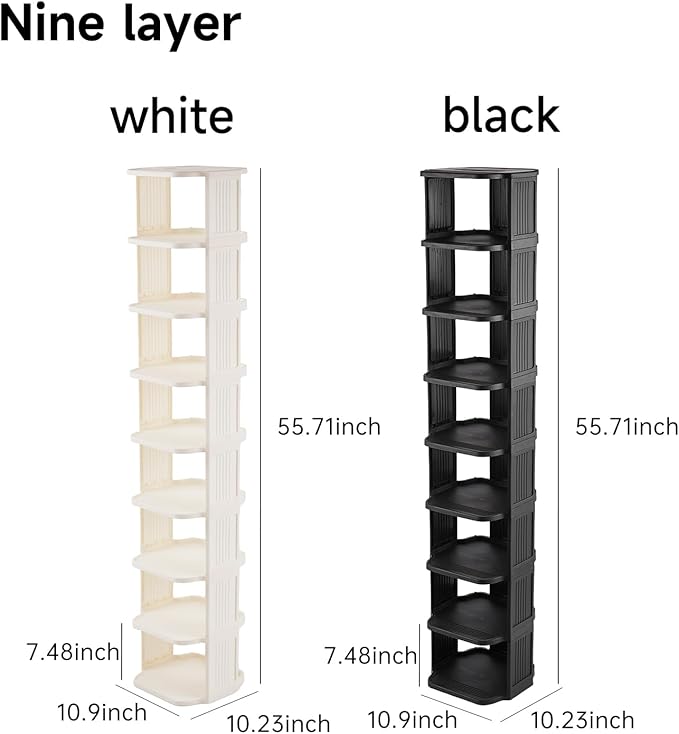 UFORU Vertical Shoe Rack, 9-Tier Plastic Stackable Storage Shelf for Small Closets and Narrow Spaces, Compact Free Standing Shoe Racks for Entryway Bedroom Dormitory
