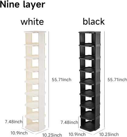 UFORU Vertical Shoe Rack, 9-Tier Plastic Stackable Storage Shelf for Small Closets and Narrow Spaces, Compact Free Standing Shoe Racks for Entryway Bedroom Dormitory