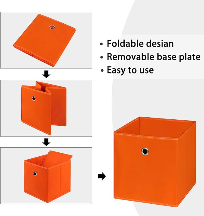 Foldable Storage Cubes Bins ,11 Inch Cloth Storage Cube Fabric Storage Box Cubes Organizer Baskets with Dual Handles for Home Organizer Set of 3 (Orange)